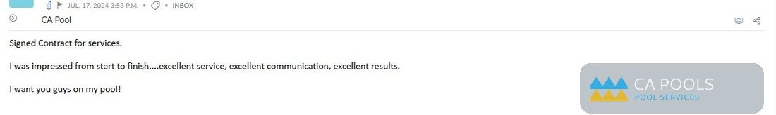 Screenshot of an email from a happy pool client